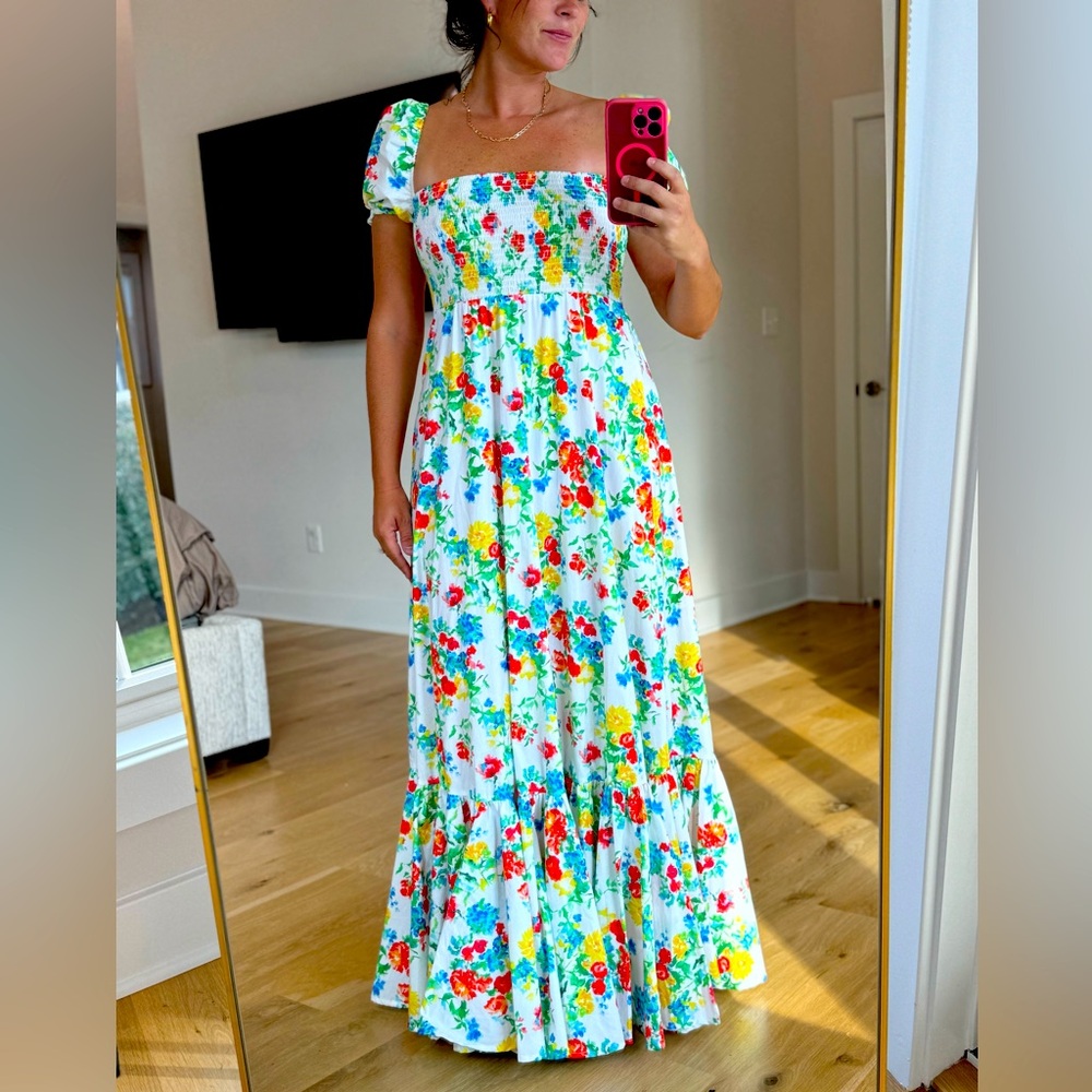 NEW Caroline Constas GIANNA Maxi Poplin Dress White Summer Floral
